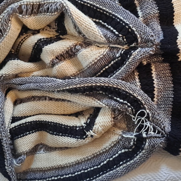 Calypso St. Barth Womens Funnel Neck Pullover Black/Cream Striped Arm Poncho OS - Picture 7 of 8